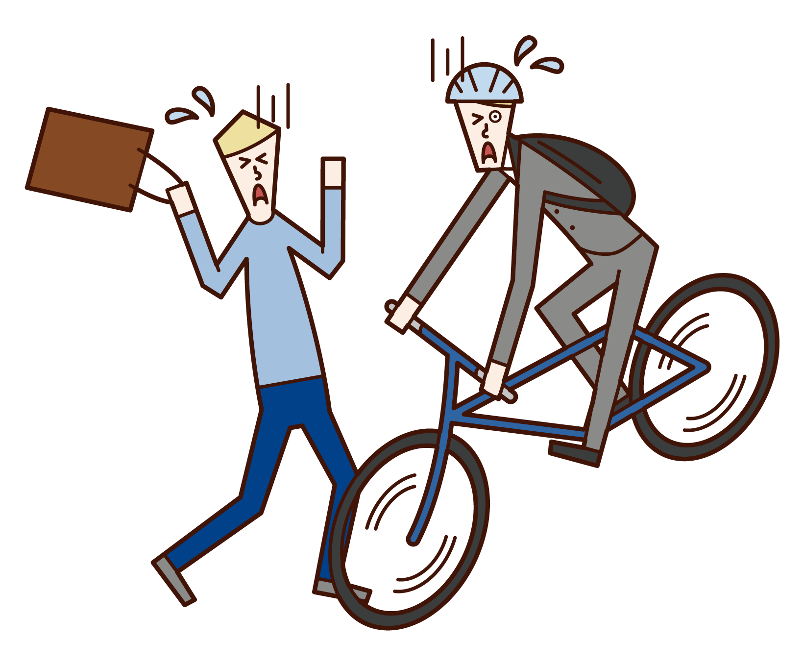 Illustration of a man who causes a crash on a bicycle