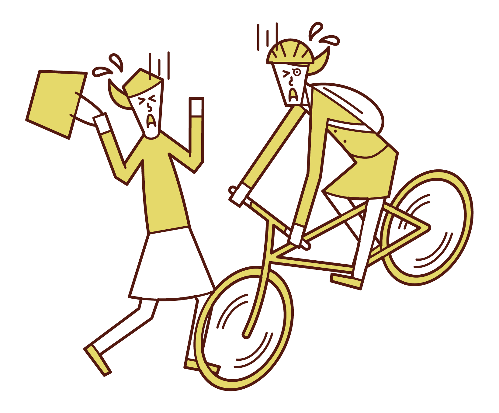 騎自行車撞車的人（女性）的插圖