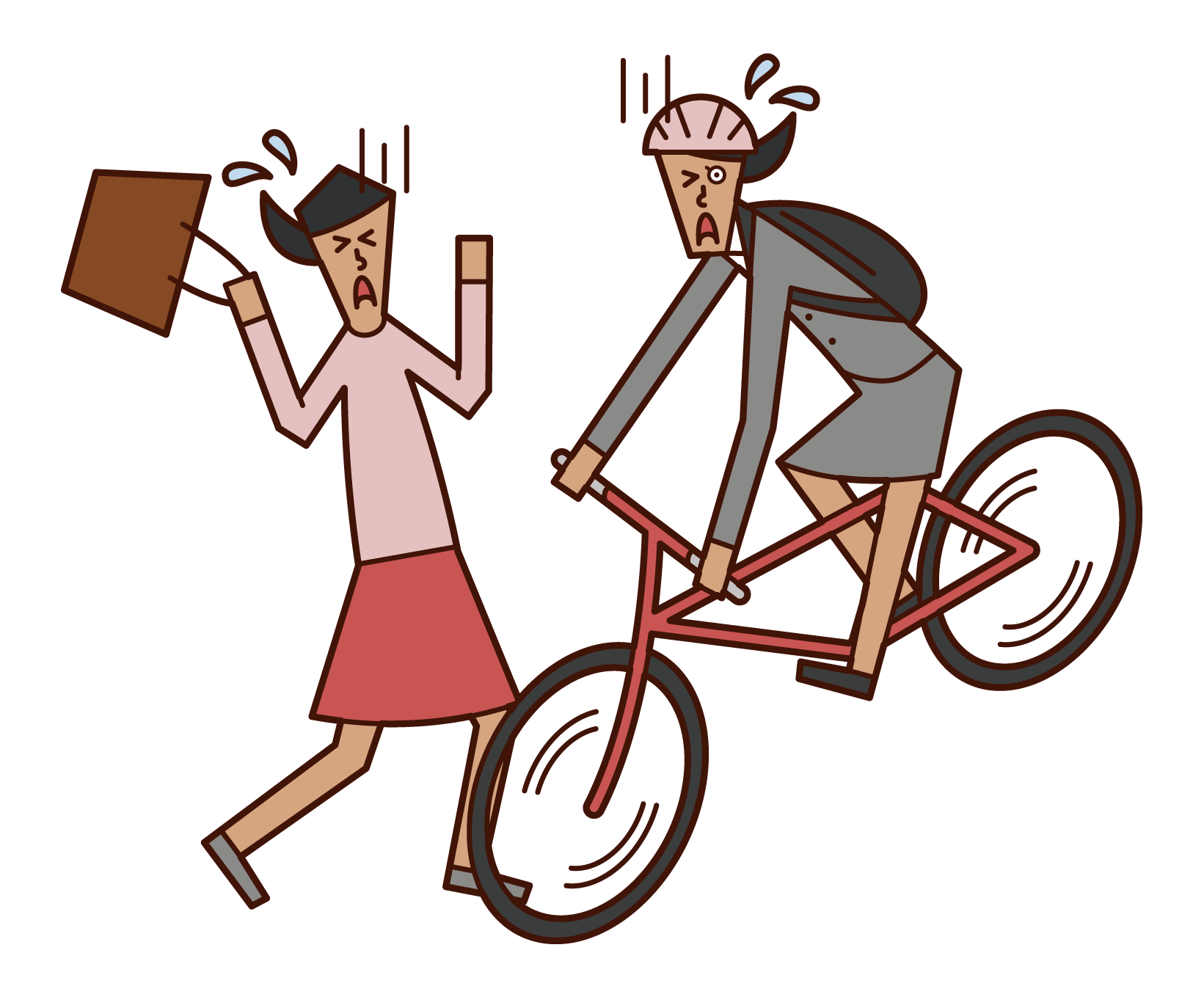 자전거로 충돌하는 사람 (여성)의 그림