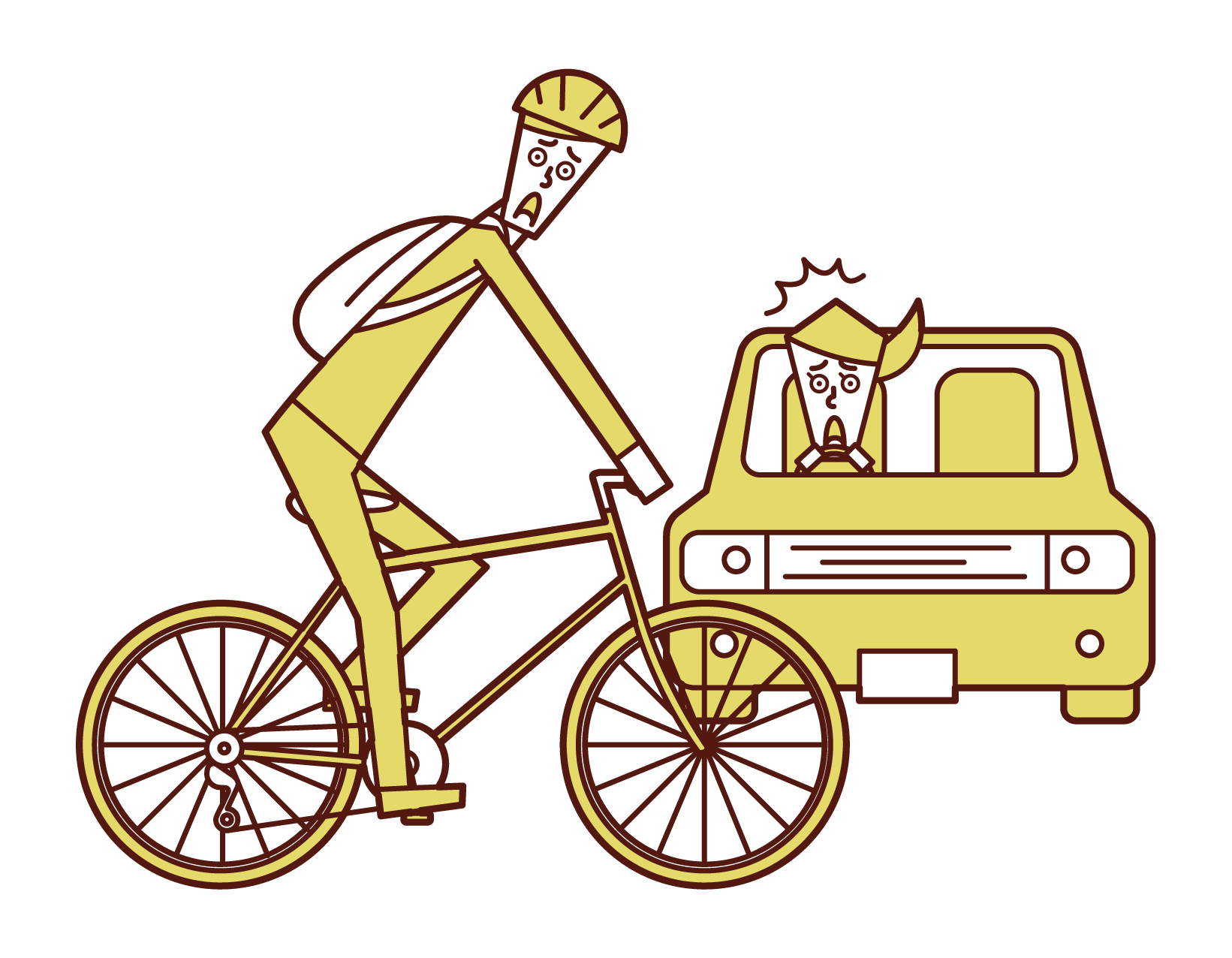 自転車と自動車の交通事故のイラスト