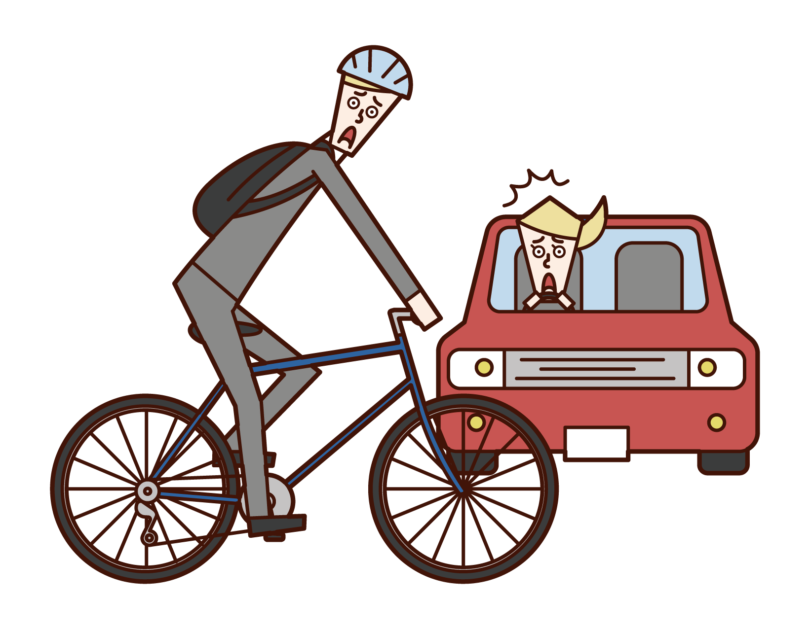 自転車と自動車の交通事故のイラスト