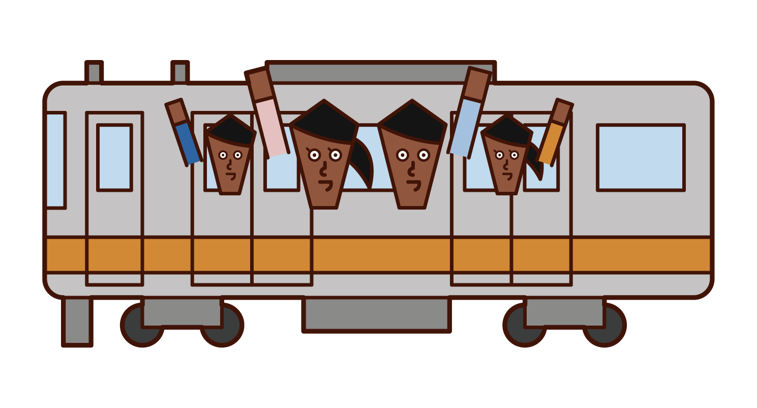 Illustration of a family riding a train