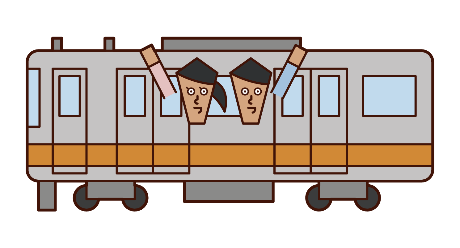 電車に乗るカップルのイラスト フリーイラスト素材 Kukukeke ククケケ