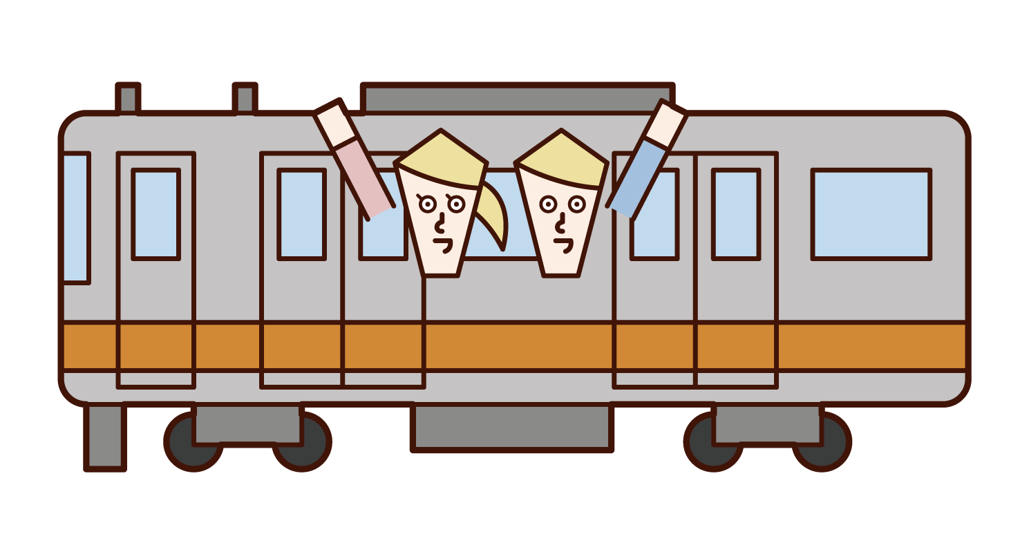 Illustration of a couple getting on a train