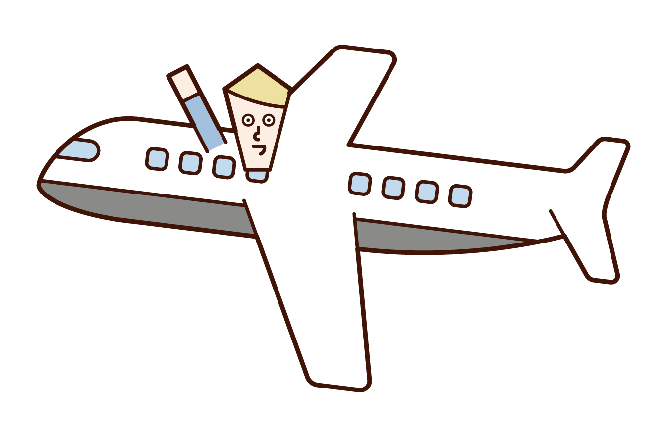 飛行機に乗る人（男性）のイラスト