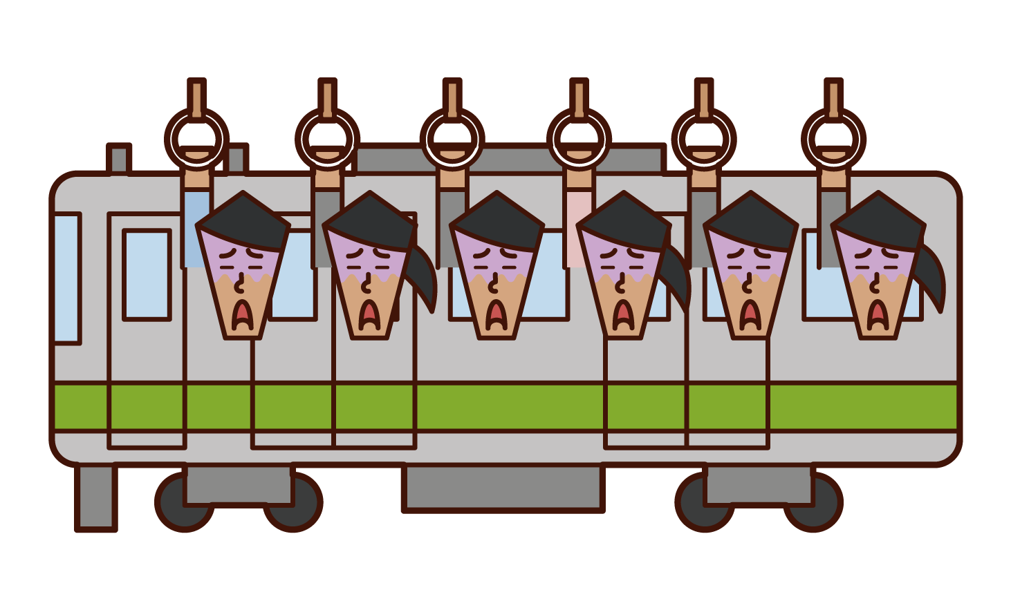 Illustration of crowded train and train commuting
