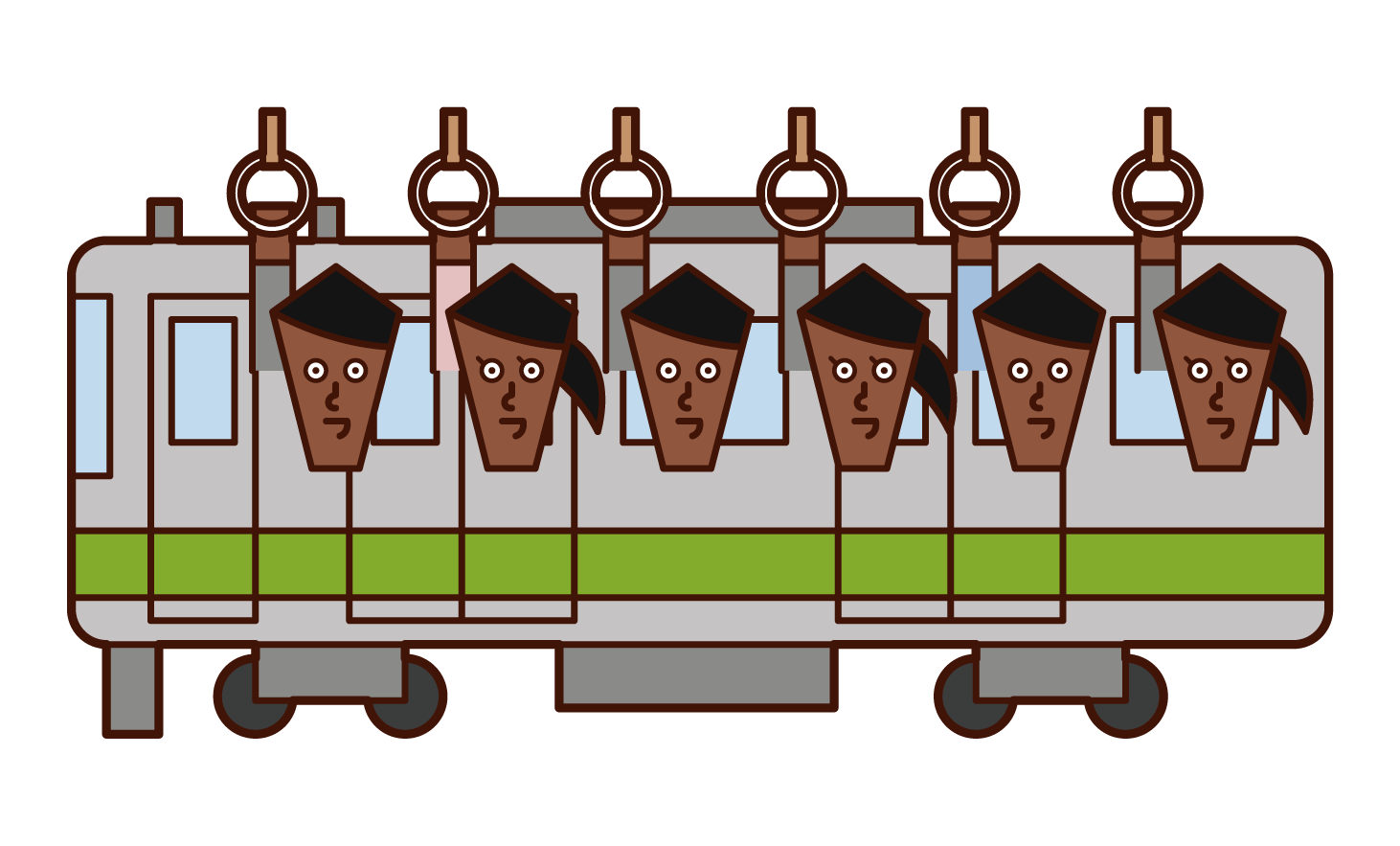 Illustration of people riding commuter trains