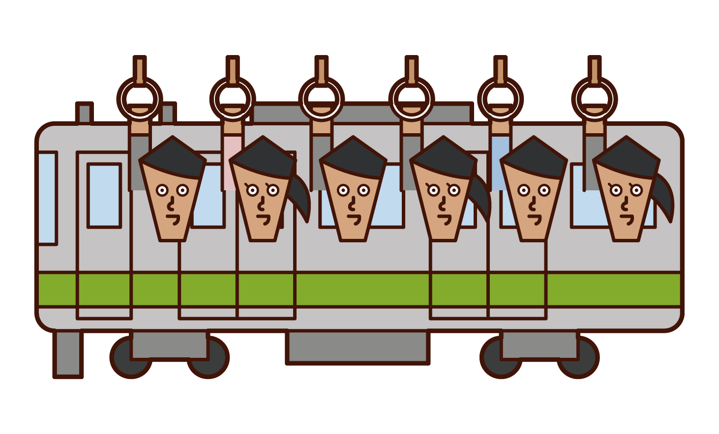Illustration of people riding commuter trains