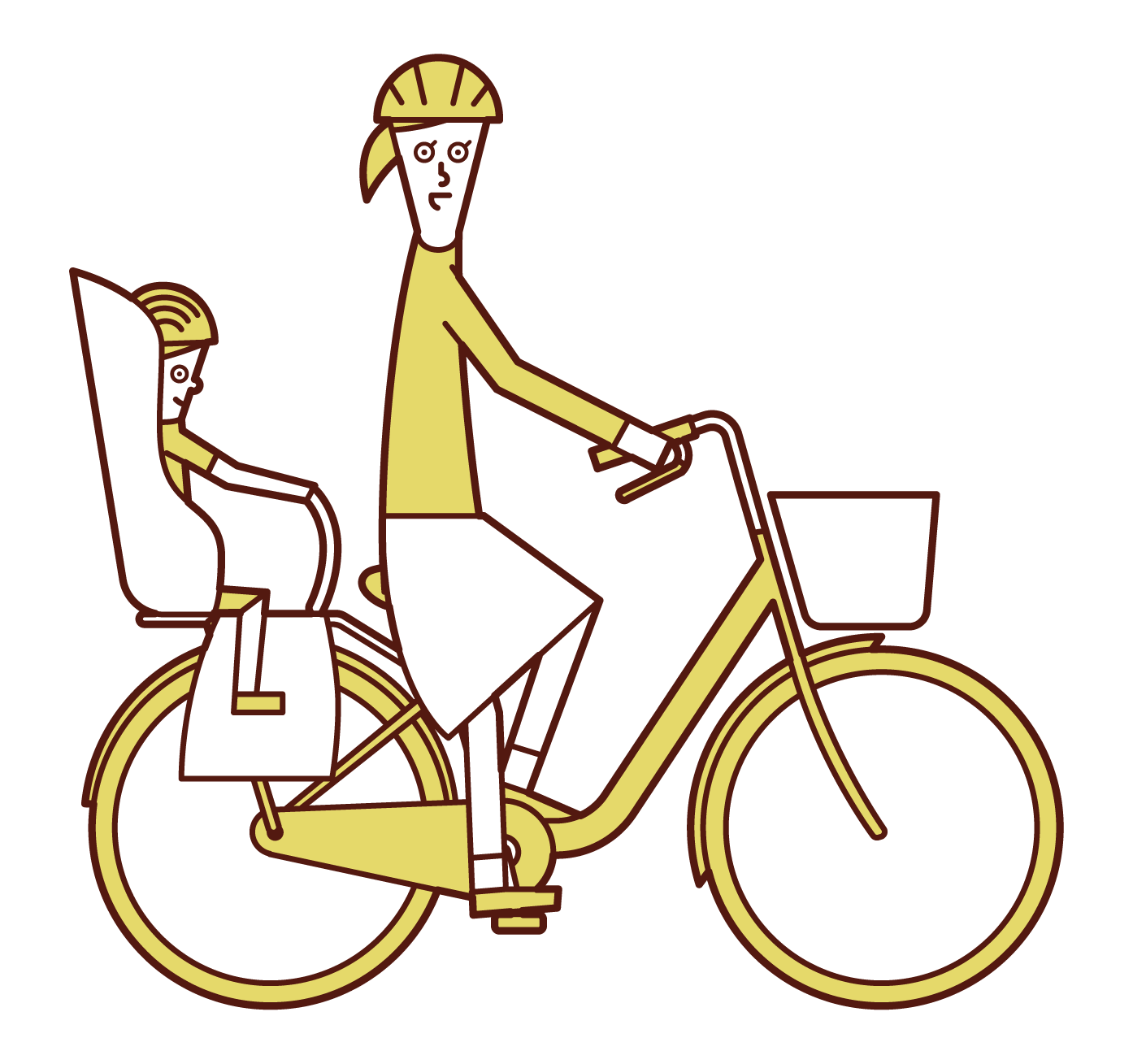 騎自行車時帶孩子跑步的人（女性）的插圖