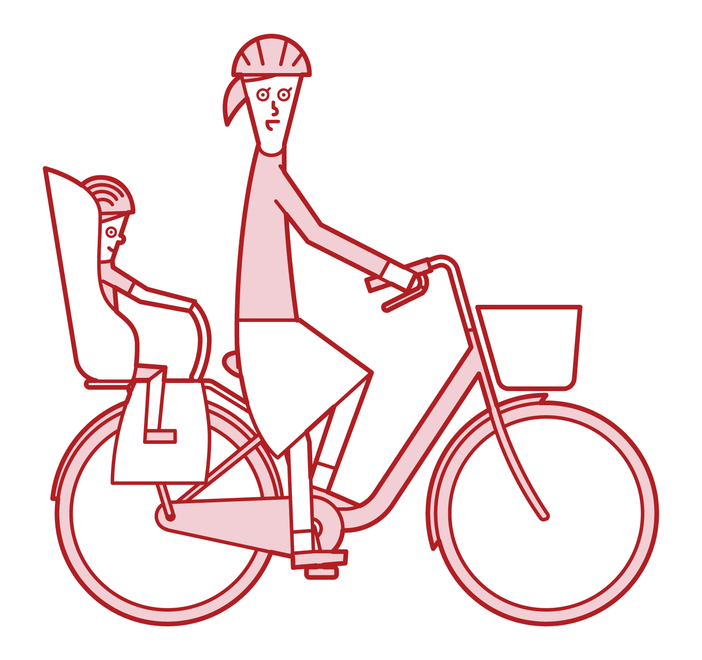 자전거를 탈 때 아이들과 함께 달리는 사람 (여성)의 그림