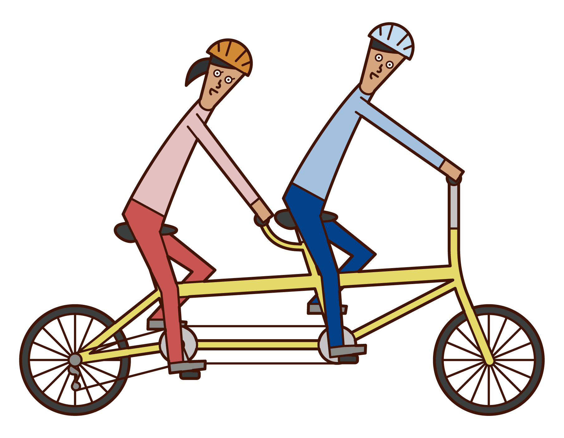 タンデム自転車に乗る人たちのイラスト