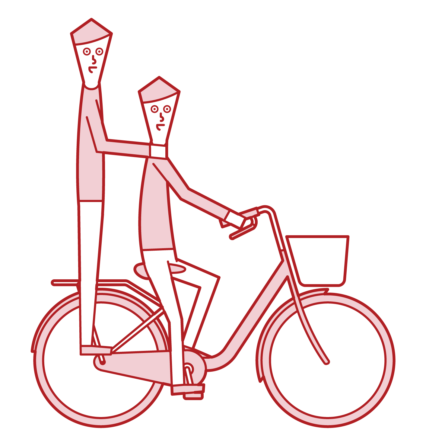 自転車に二人乗りする人たちのイラスト