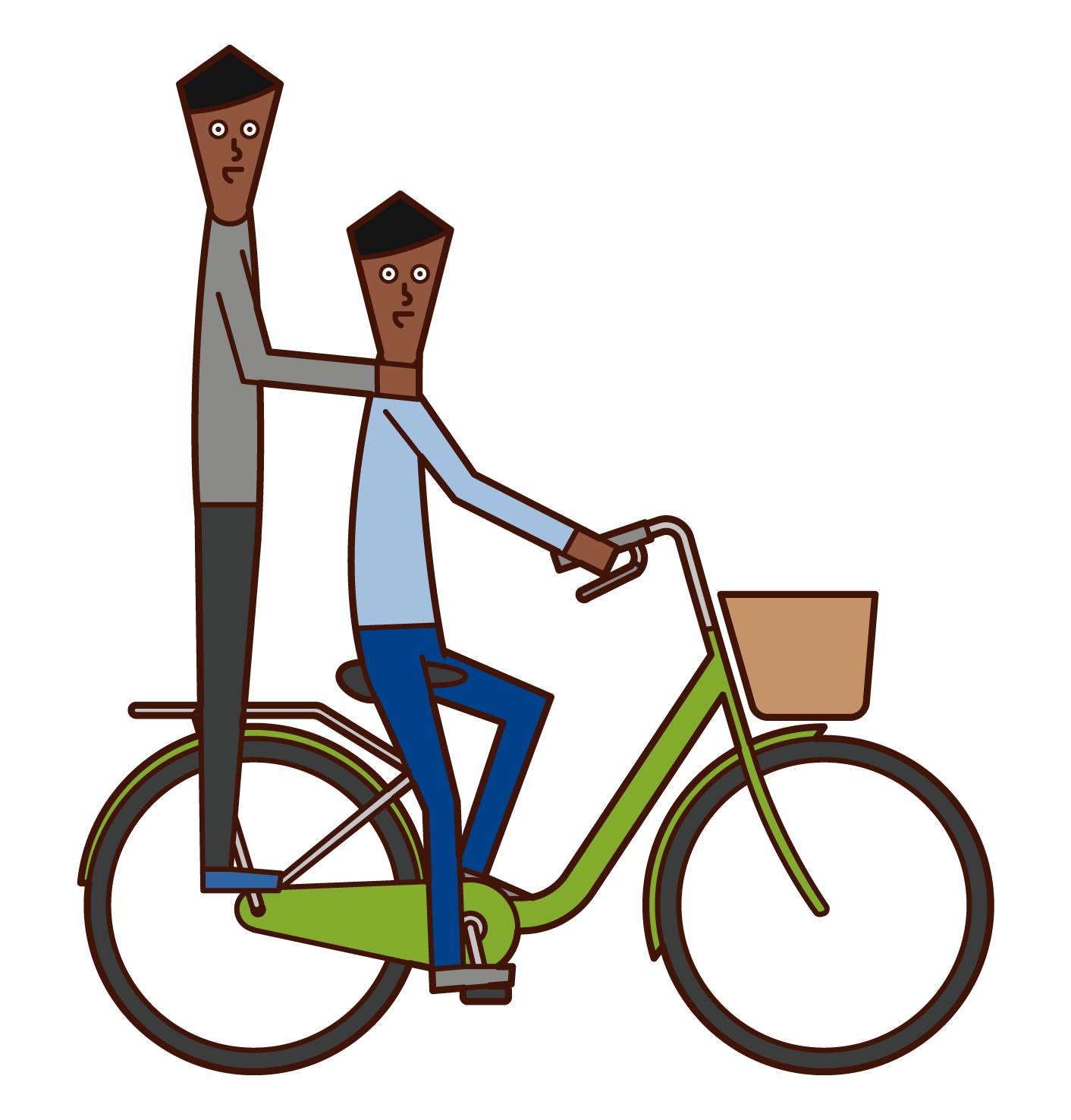 自転車に二人乗りする人たちのイラスト