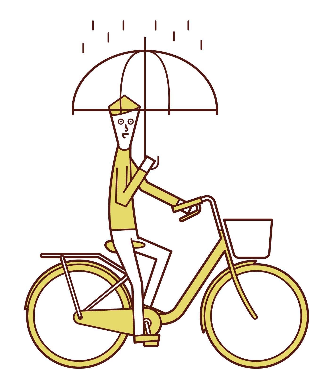 一個人（男性）在拿著雨傘時騎自行車的插圖