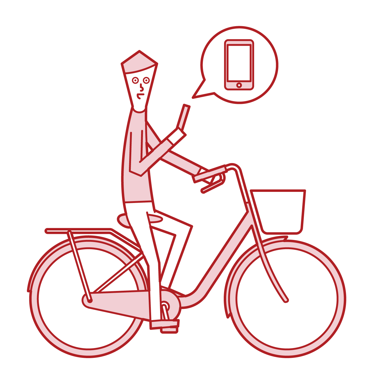 使用智慧手機駕駛自行車的人（男性）的插圖