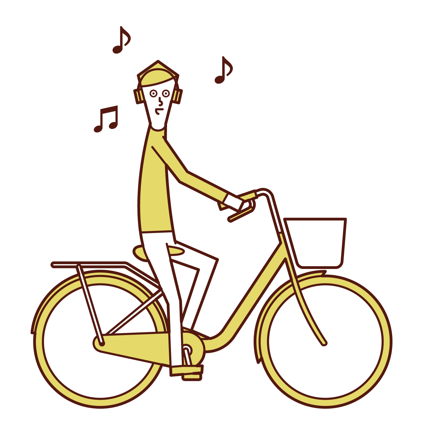 Illustration of a man driving a bicycle while listening to music with headphones