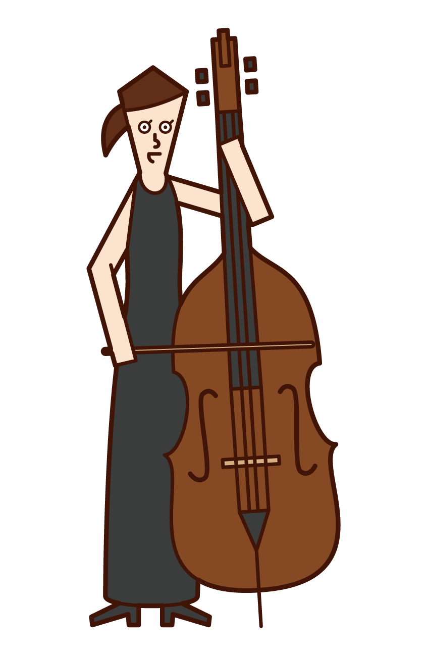 Illustration of a double bass player (female)