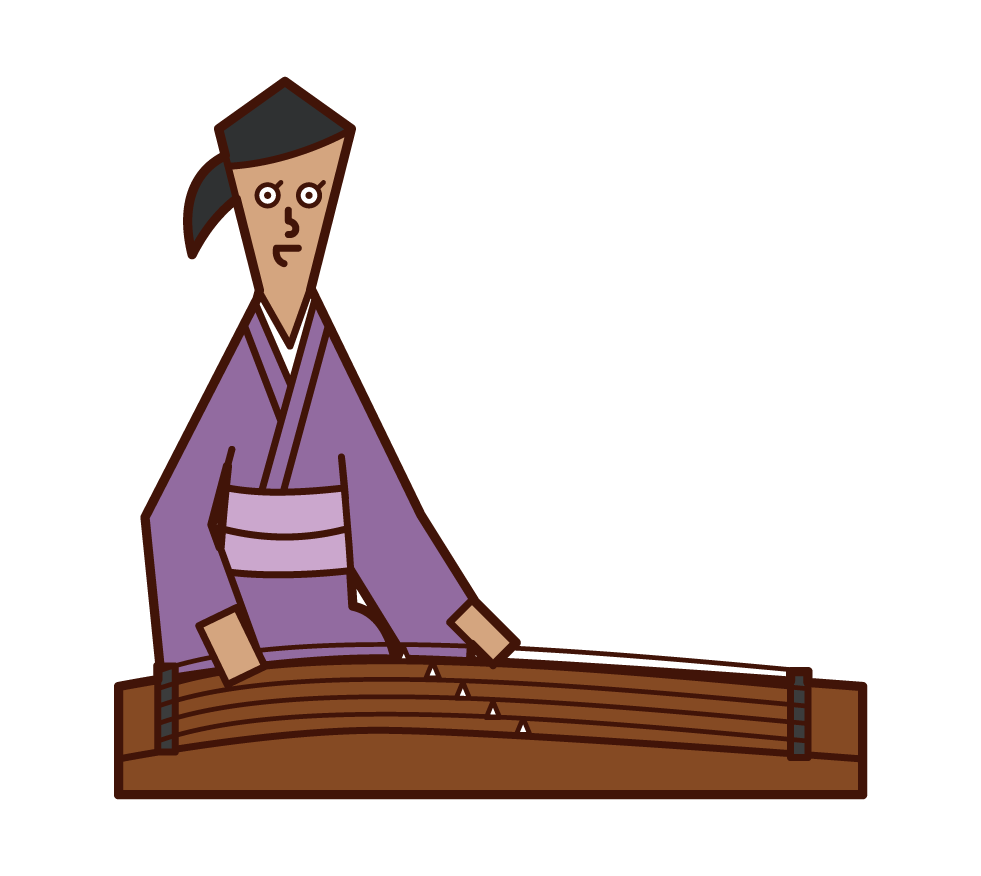 Illustration of a woman playing a koto