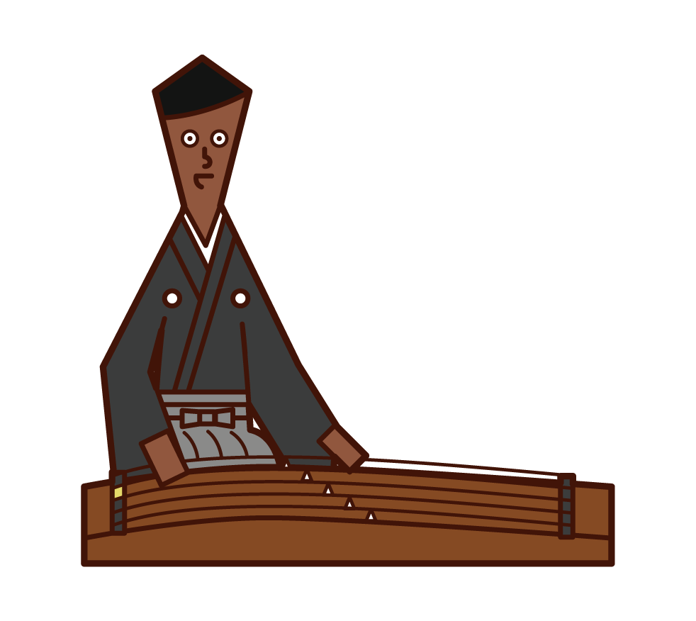 Illustration of a man playing a koto