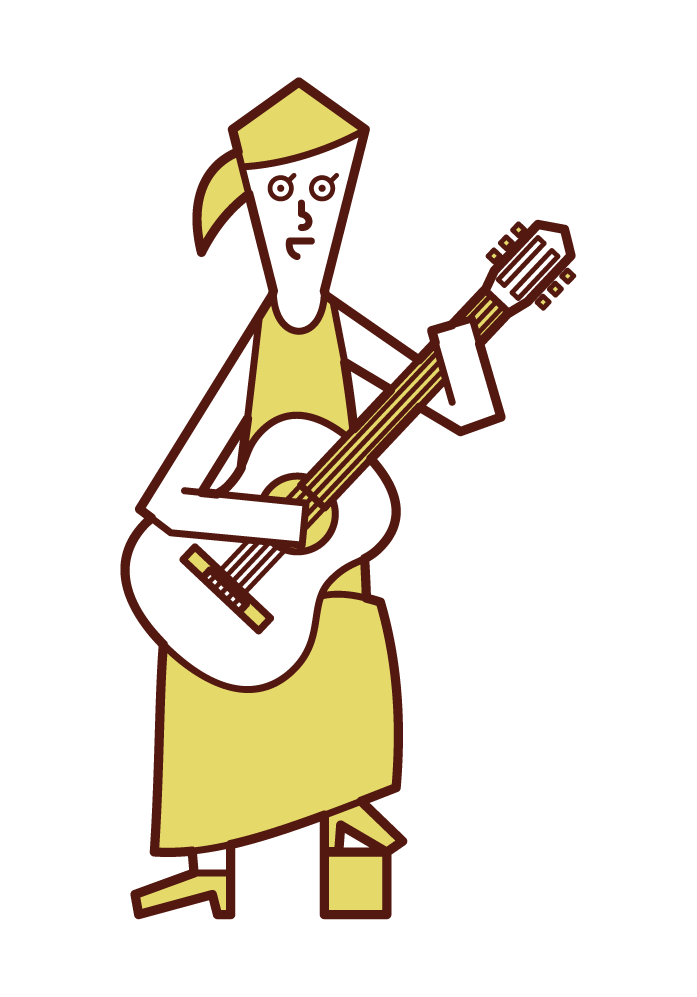 クラシックギターを演奏する人（女性）のイラスト