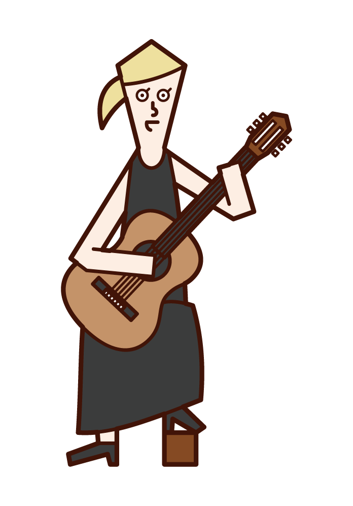 演奏古典吉他的人（女性）的插圖