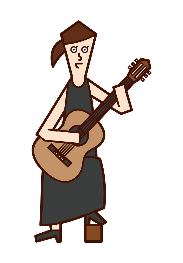 クラシックギターを演奏する人（女性）のイラスト