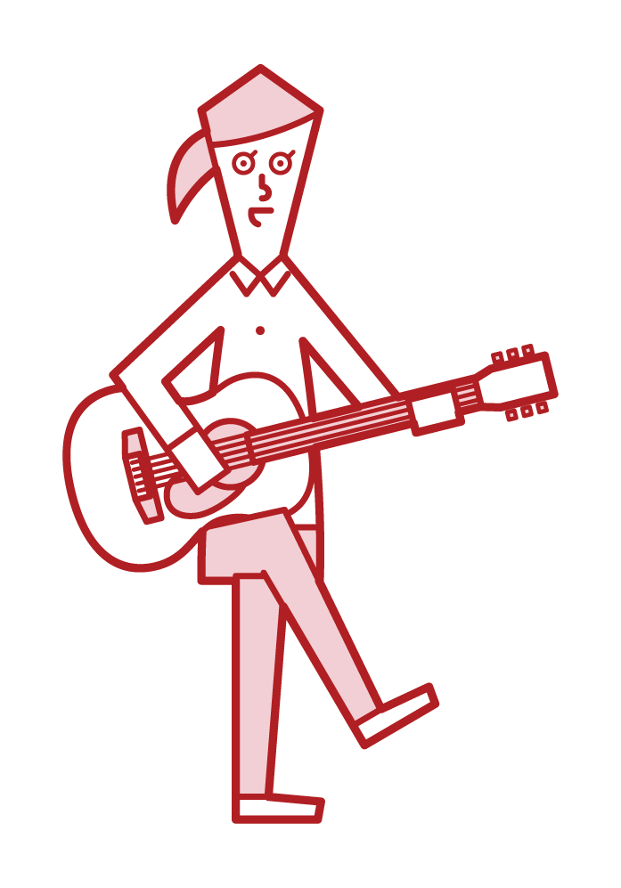 アコースティックギターを演奏する人（女性）のイラスト