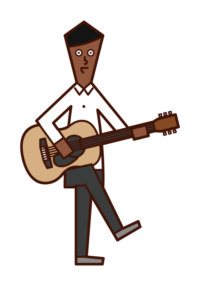 アコースティックギターを演奏する人（男性）のイラスト