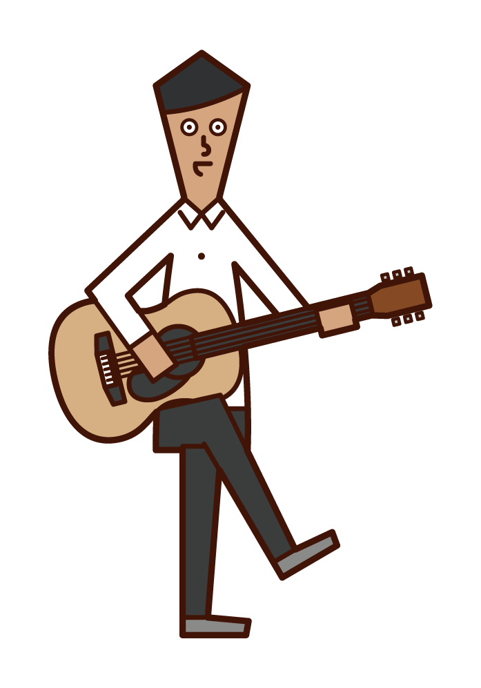 アコースティックギターを演奏する人（男性）のイラスト
