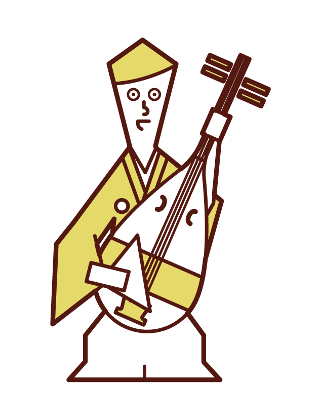 琵琶を演奏する人（男性）のイラスト