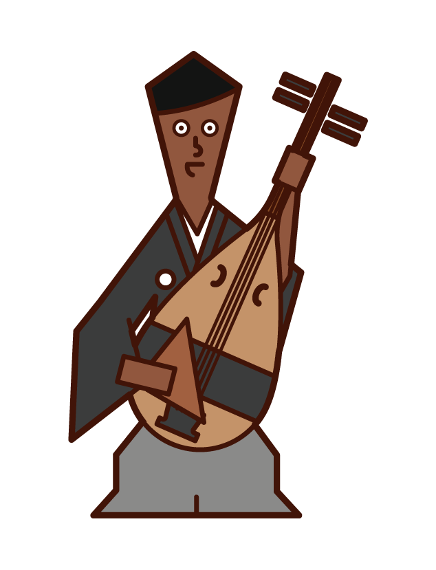 Illustration of a man playing a biwa