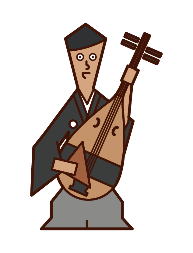 琵琶を演奏する人（男性）のイラスト