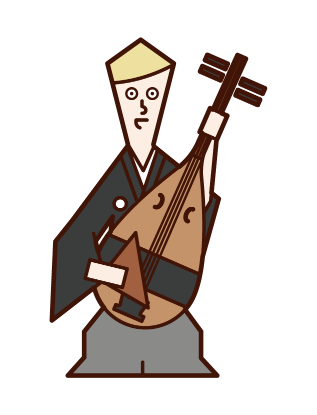 Illustration of a man playing a biwa