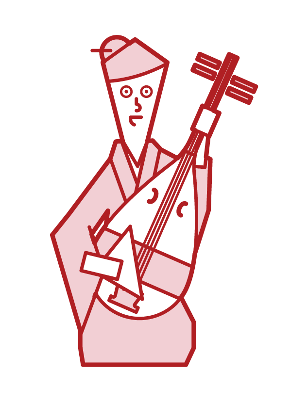 Illustration of a woman playing a biwa