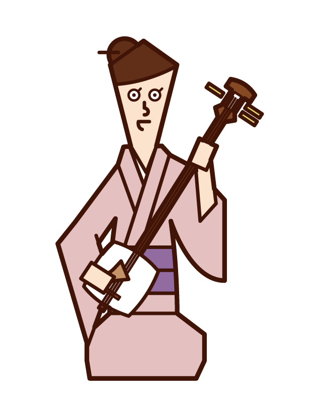Illustration of a woman playing shamisen