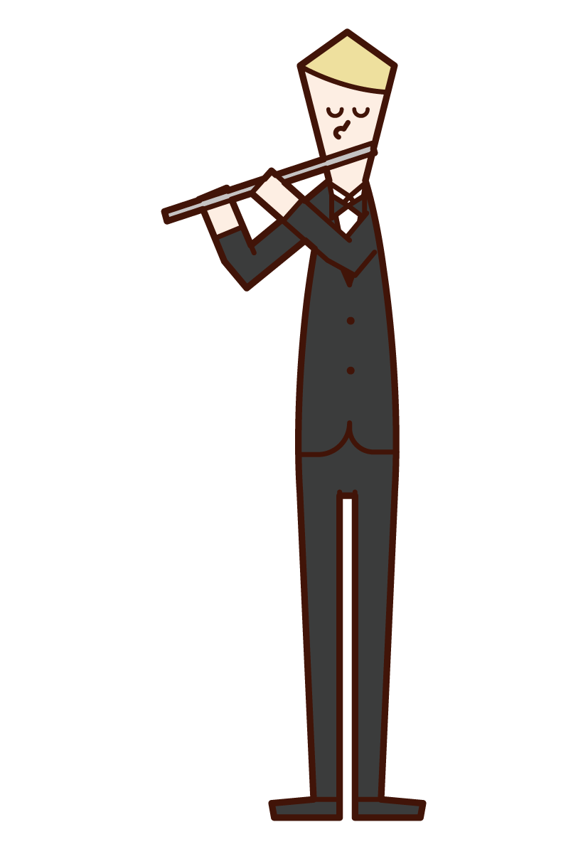 吹長笛的人（男性）的插圖