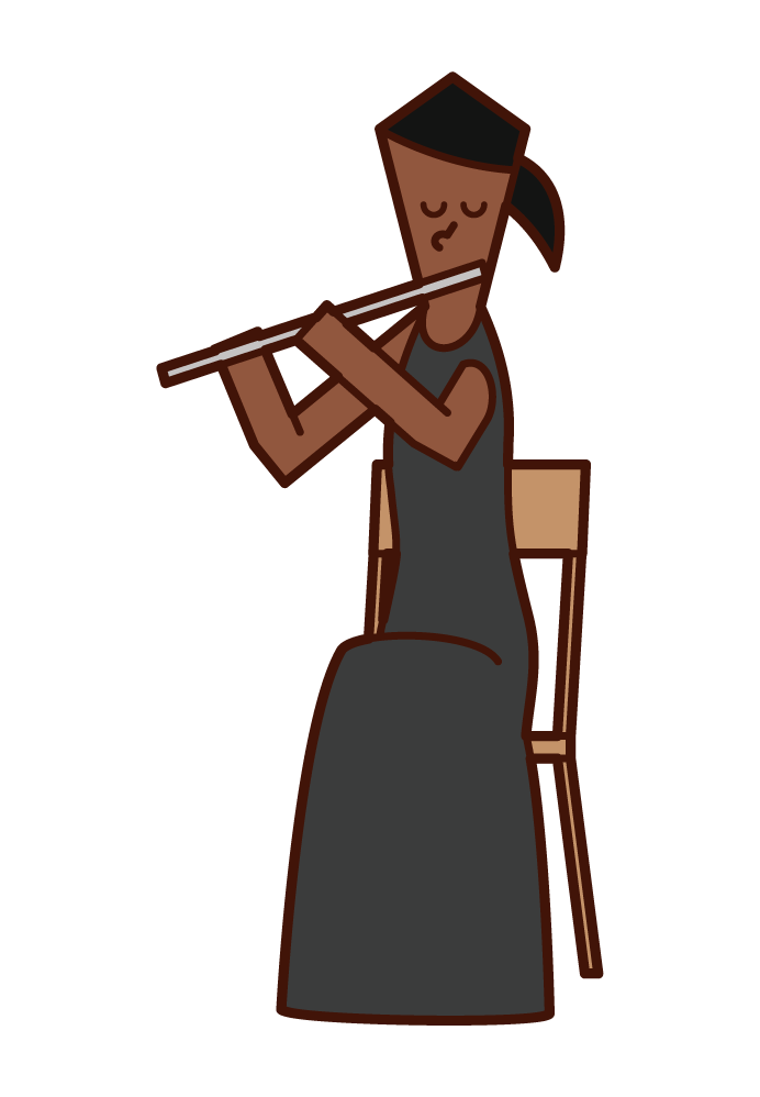 フルートを演奏する人（女性）のイラスト