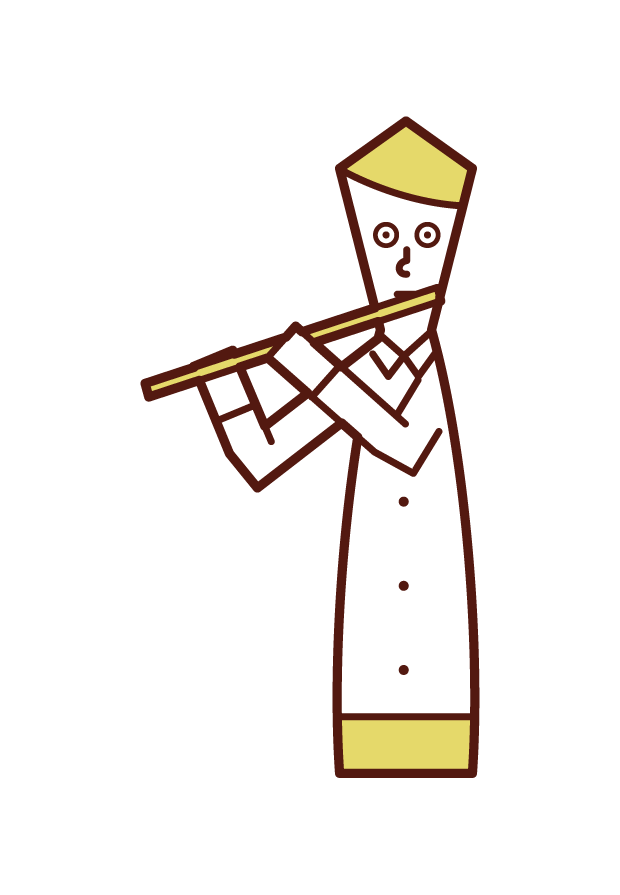練習長笛的人（男性）的插圖