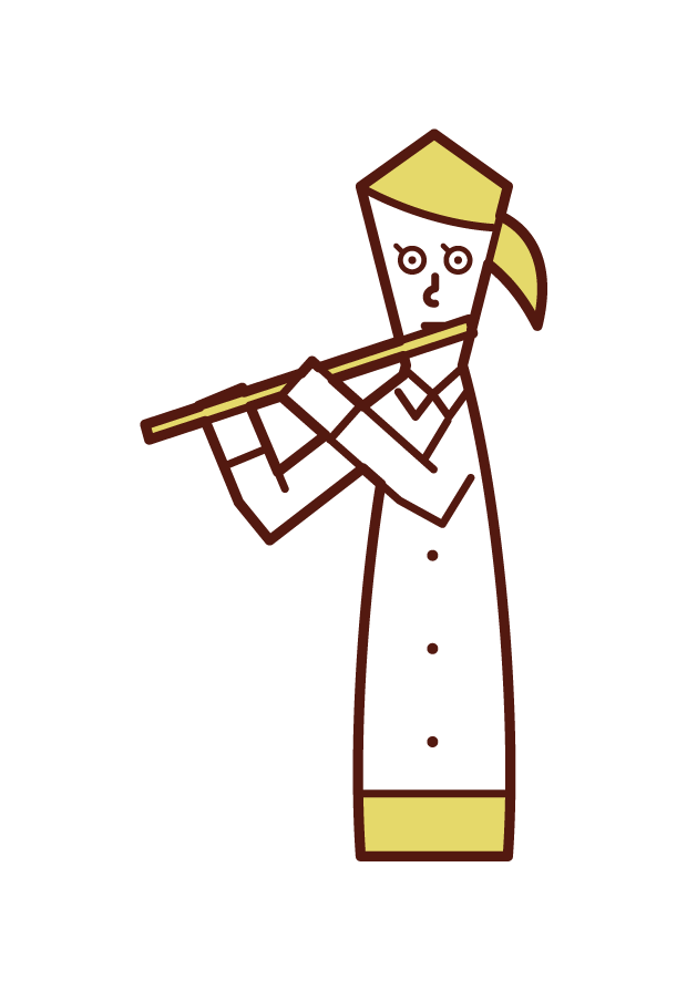 練習長笛的人（女性）的插圖