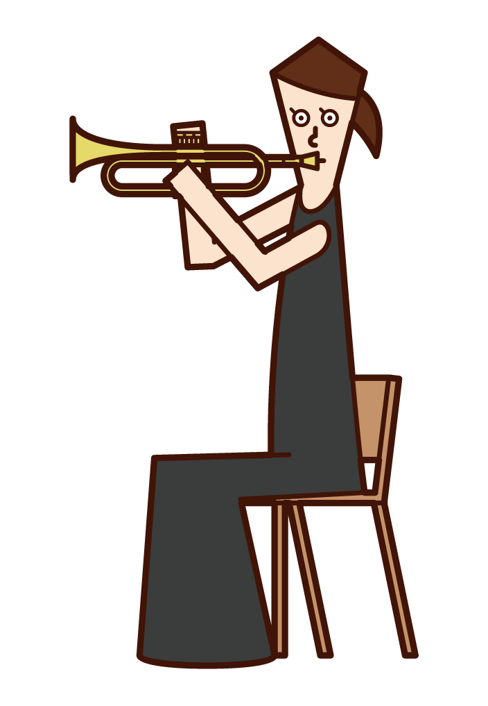 トランペットを演奏する人（女性）のイラスト