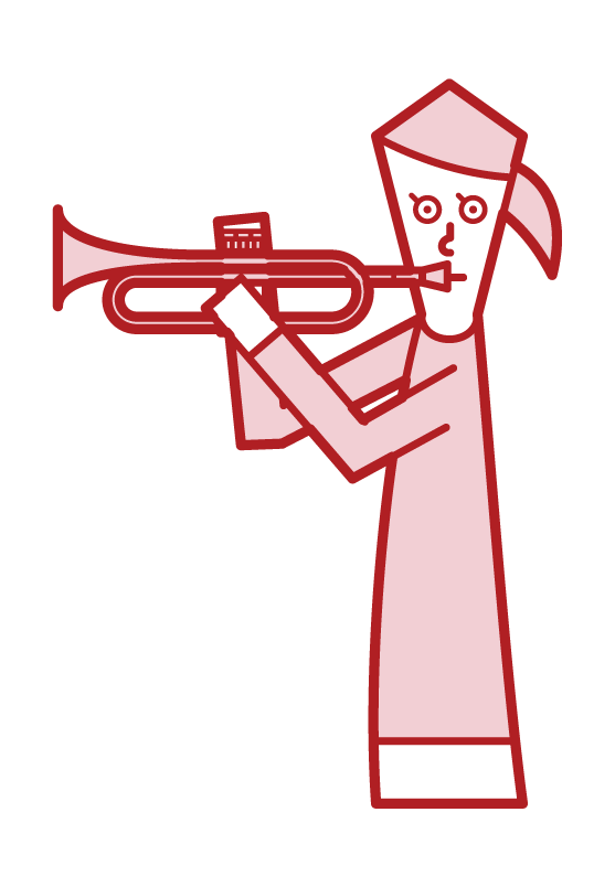 Illustration of a woman practicing trumpet
