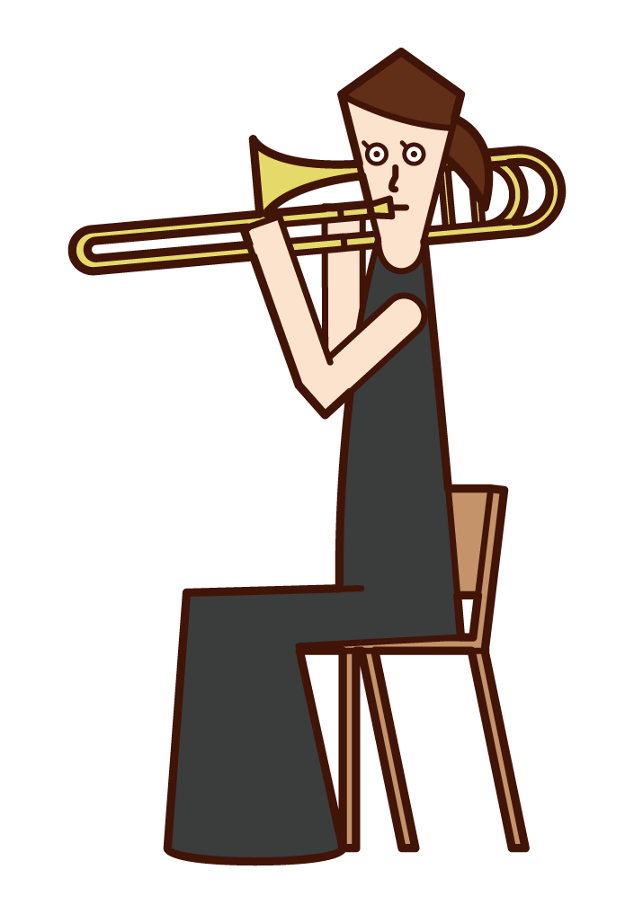 トロンボーンを演奏する人（女性）のイラスト