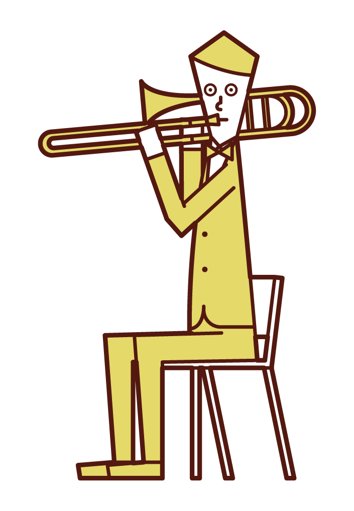 トロンボーンを演奏する人（男性）のイラスト