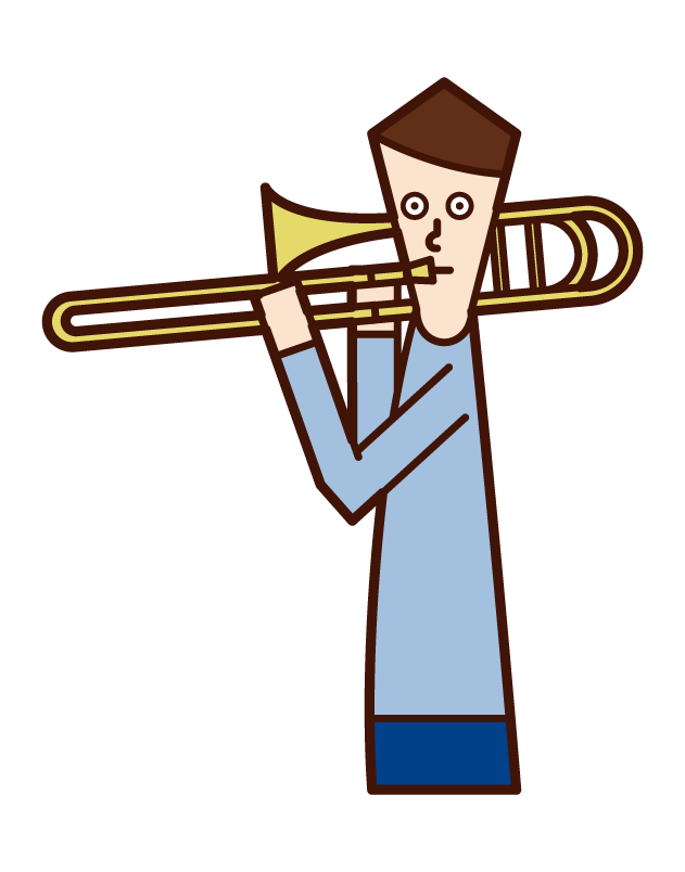 Illustration of a man practicing trombone