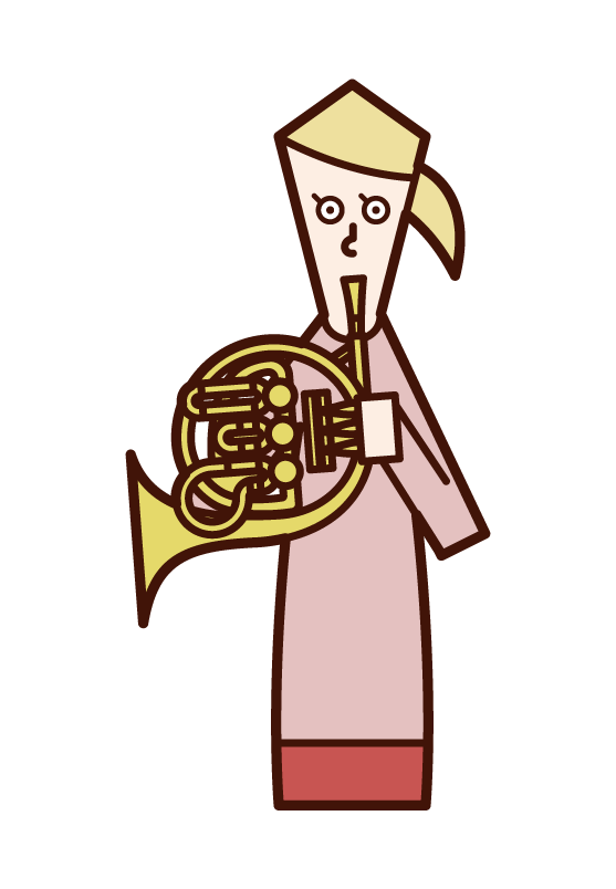 Illustration of a woman practicing horns