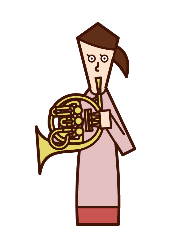 Illustration of a woman practicing horns
