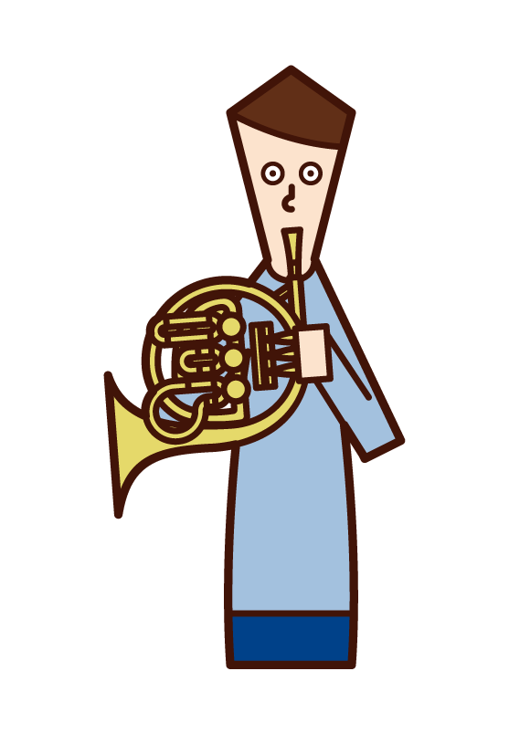 Illustration of a man practicing horns