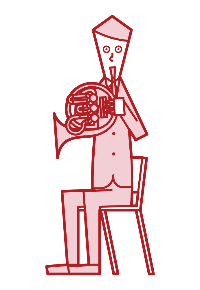 ホルンを演奏する人（男性）のイラスト