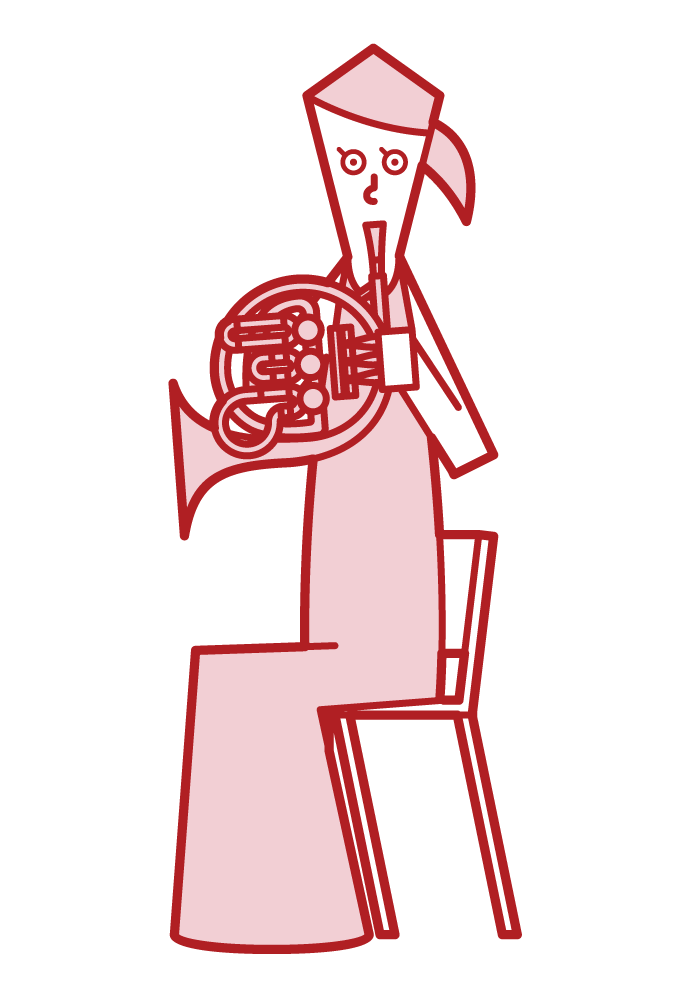 ホルンを演奏する人（女性）のイラスト
