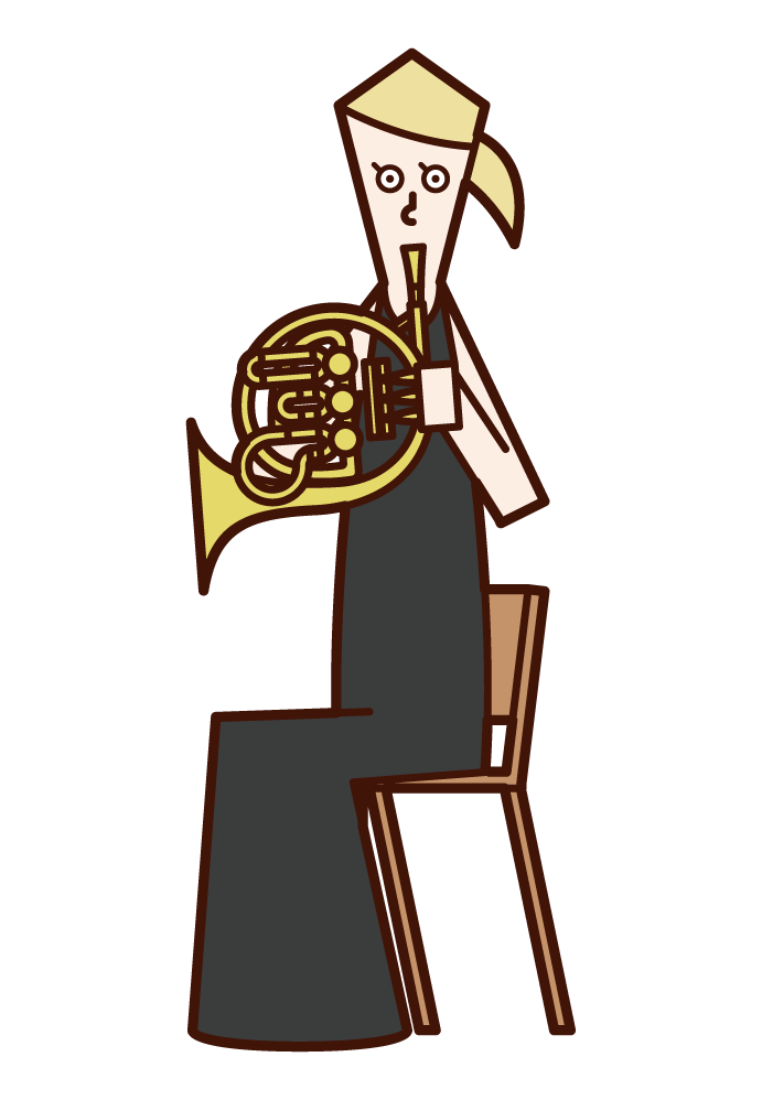 Illustration of a woman playing a horn